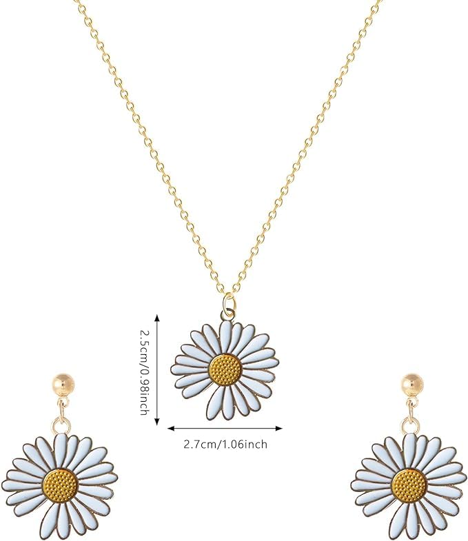 El Regalo Daisy Sunflower Necklace and Earring Set, Sunflower Boho Long Drop Handmade Pendant Necklace Choker with Sunflower Earrings Sets for Women Girls