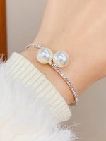 El Regalo Glamorous Pearls & Rhinestone Cuff for Girls & Women- Sleek & Elegant Pearls Bracelet
