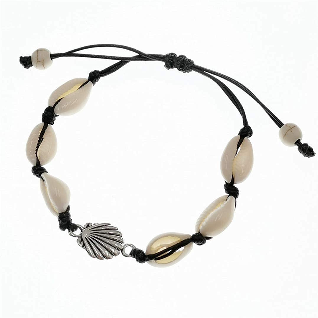 El Regalo Womens 2 Pcs Handmade Cowrie Shell Braided Bracelet Cum Anklet
