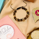 El Regalo 1 PC Natural Stones AD King Crown Rakhi for Brother/Bhai- Designer Handcrafted Natural Stones Rakhi with Roli-Chawal Shagun, Rakhi Message Card in Rakhi Gift Box (Brown & Golden)