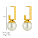El Regalo Vintage Style Geometric Gold Plated Pearl Half Hoop Stud Earrings- Geometric Inlaid Pearl Hoop Stud U-shaped Luxury Designer Earrings for Women Girls