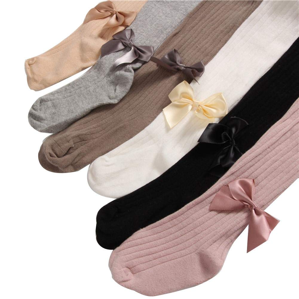 El Regalo 1 Pair Girls' Combed Cotton Bow Tights Pantyhose Leggings Stocking Pants | Party Bow Socks Stockings for Girls (White)