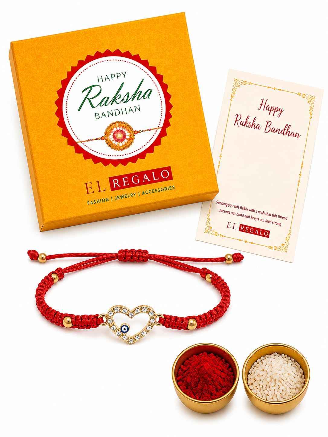 El Regalo Evil Eye CZ Bracelet Rakhi for Brother with Roli Chawal in Gift Box (Option-2)