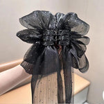 El Regalo Shimmering Big Bow Hair Claw Clips for Girls & Women- Fancy Chiffon Silk Hair Clip with Rhinestone, Large Hair Jaw Clips, Fabric Floral Bows Hair Accessories (White)