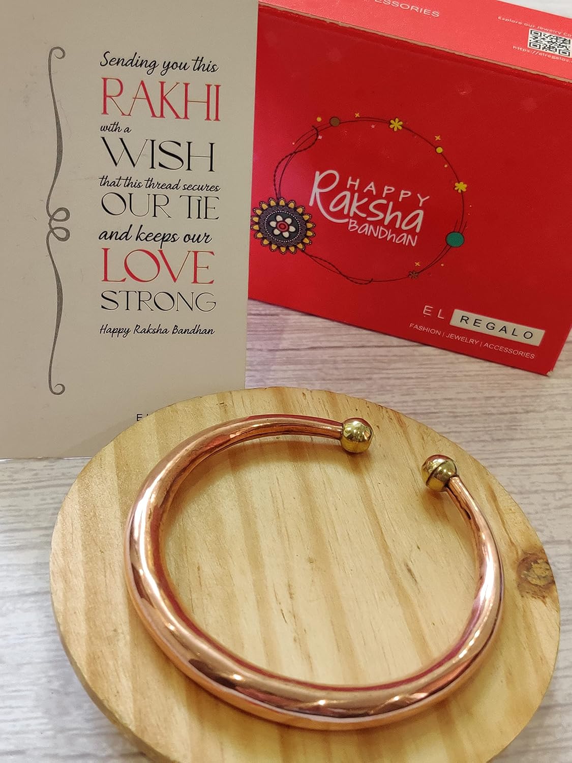 El Regalo 1 Copper OM Bracelet Rakhi for Brother/Bhai - Rakhi for Bhai with shagun, Rakhi Message Card in Rakhi Gift Box (Option-2)