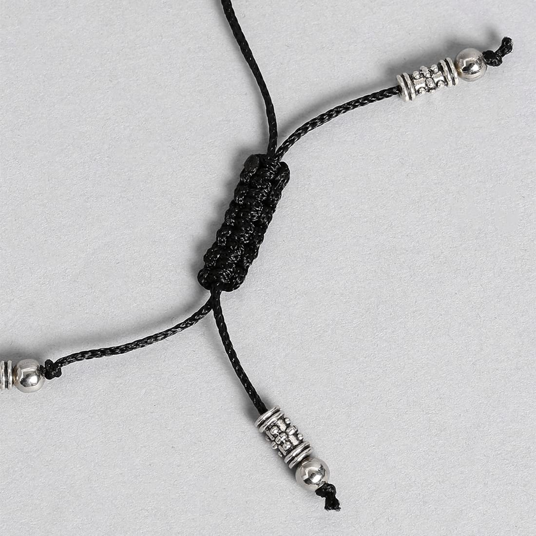 El Regalo 1 pair Boho Adjustable Oxidized German Silver Bead Anklets for Girls & Women- Tribal Thread Anklets Set (Style-3)