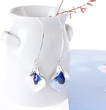 El Regalo Beautiful Orchid Blue Crystal Hook Western Earrings- Classic Long Threader Hook Leaf Dangle Statement Earrings