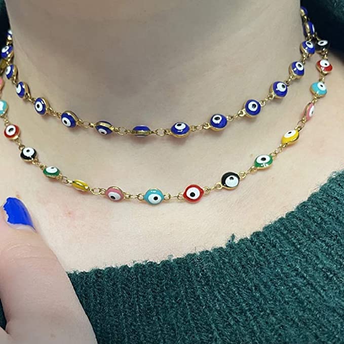 El Regalo Evil Eye Choker Necklace - Enameled Fashion Evil Eye Choker Necklace for Teen Girls & Women (Round Evil Eye Multi Color)