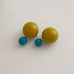 El Regalo 1 Pair Candy Colors 2 Way Beads Earrings- Front-Back Color Clossy Beads Contemporary Earrings for Girls & Women (Musturd Blue)