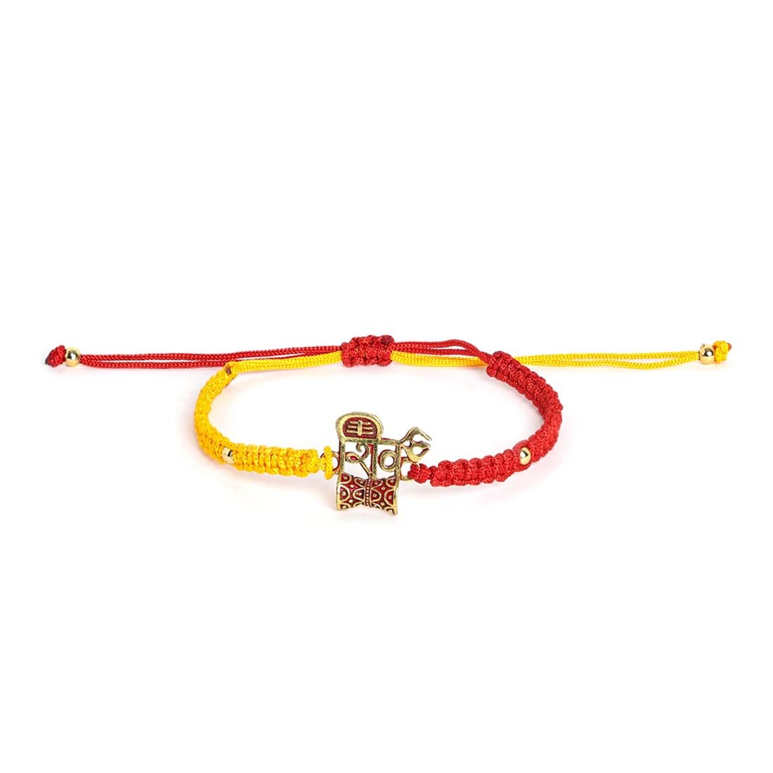 El Regalo 2PCs Red & Yellow Thread Bracelet Rakhi Combo Set for Brother- Auspicious OM, Ganesha, Shree, Trident, Damroo Mauli Rakhi with Roli Chawal Shagun, Message Card in Rakhi Gift Box (Option-2)