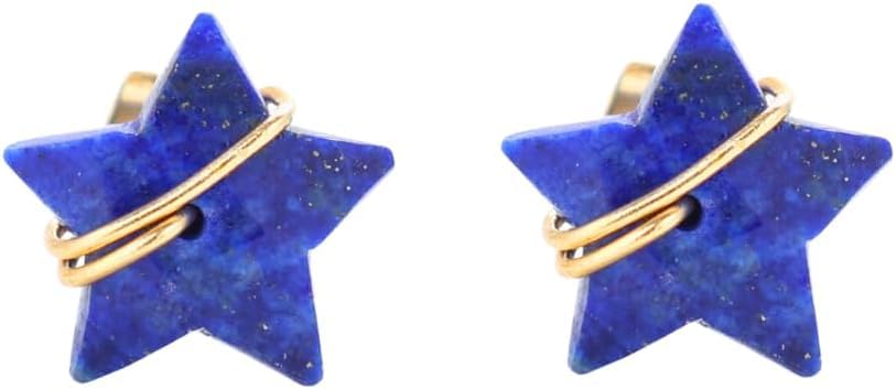 El Regalo Natural Stones Star Stud Earrings- Handcfated Wire Wrapped Celestial Star Earrings for Girls & Women (Blue Lapis Lazuli)