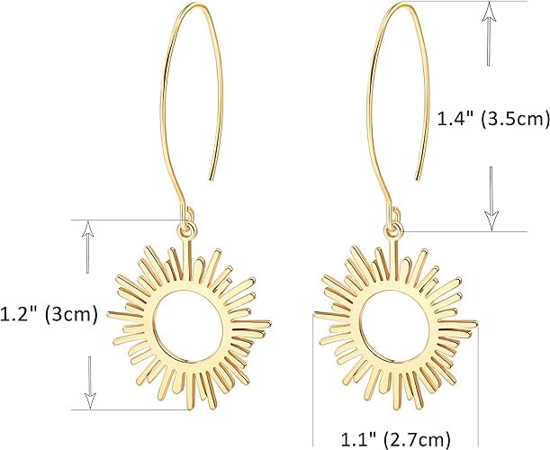 El Regalo Women's & Girl's Sun Charm Earrings - Lightweight Minimalist Design, Available in Various Hook Patterns for Versatile Style (Sun Liner Hook Earrings)