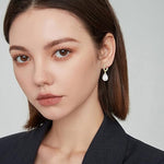 El Regalo Minimalist CZ Pearl Drop Earrings for Women | Korean Style Dangle Hoop Earrings | Gold & Silver Plated Cubic Zirconia Pearl Earrings | Elegant Daily Fashion Jewellery for Girls (Silver- Drop)