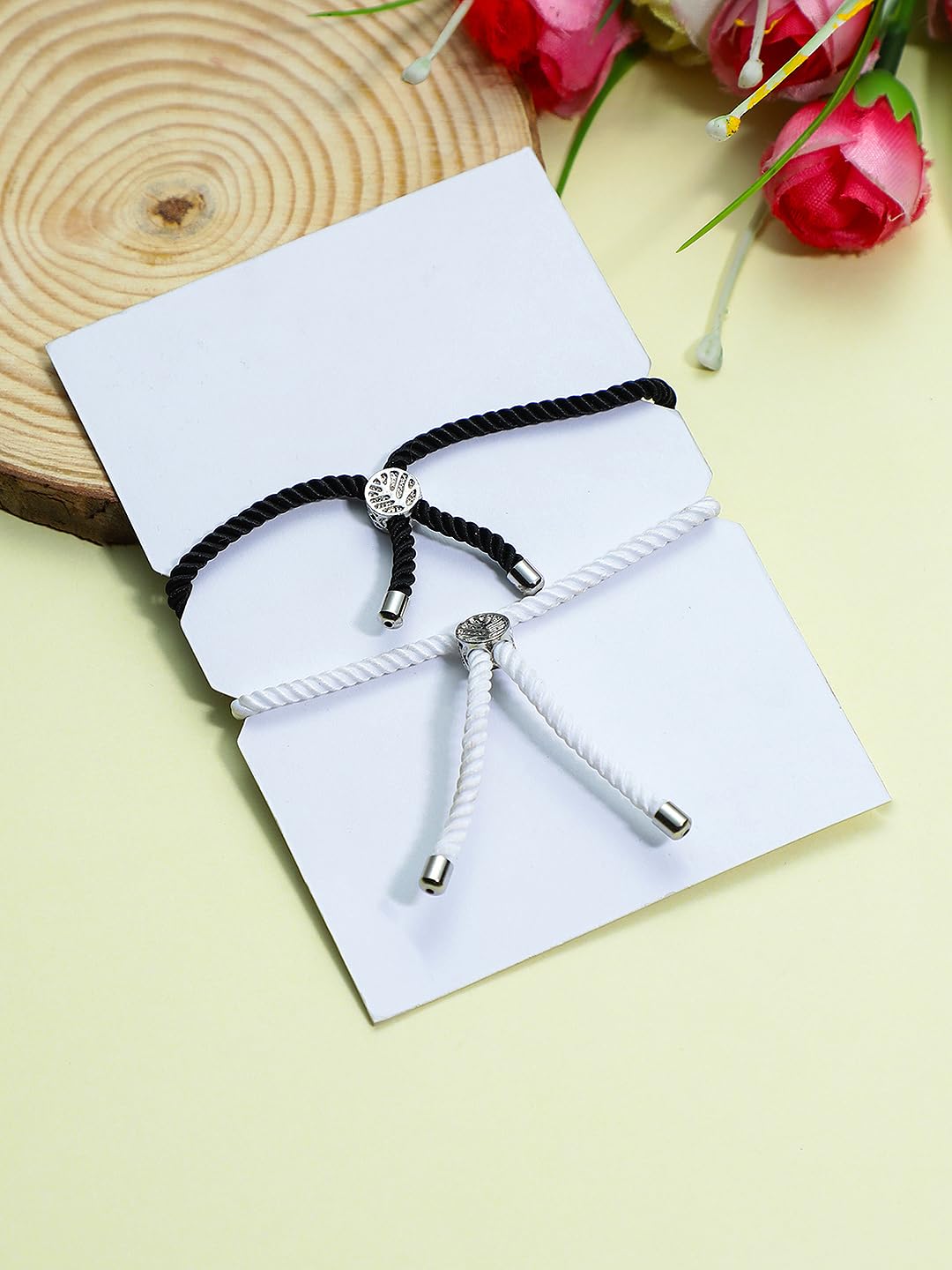 El Regalo 2 PCs Yin Yang Statement Bracelets for Couples- Yin Yang Adjustable Cord Bracelets Set - Friendship Day/Valentines Day Couple Gift