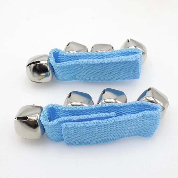 El Regalo 2PCs Jingle Bells Christmas Bracelets | Wrist & Ankle Bells for Party Favors, Musical Rhythm & Christmas Decor | Adjustable Percussion Instruments (Light Blue)