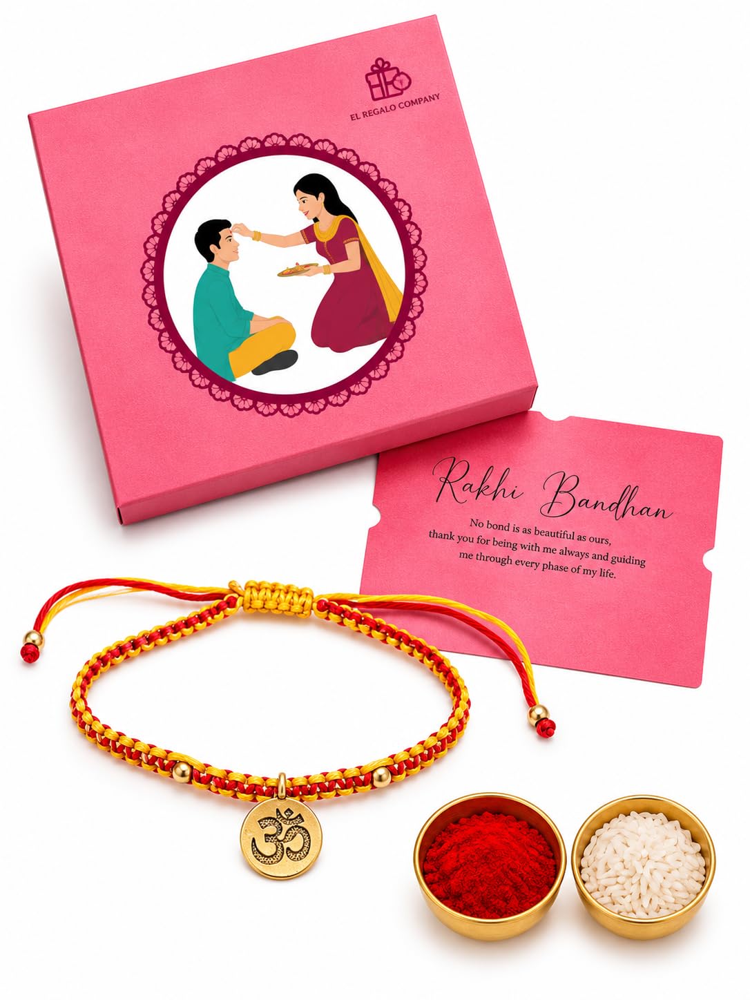 El Regalo OM Rakhi for Brother - Simple Yet Elegant AUM Bracelet Rakhi for Bhai/Bhaiya/Bhatija with Roli Chawal in Rakhi Gift Box