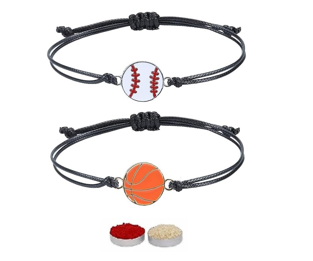 El Regalo Quirky 2PC Sports Rakhi for Kids | 2 Sport Balls Rakhis Combo Set for Brother/Niece/Nephew- Rakhi for Sports Lovers Bhai with Roli-Chawal, Message Card in Rakhi Gift Box (Option-1)