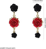 El Regalo Vintage Resin Rose Flower Stud Earrings for Girls & Women - Pretty Blooming Carved Rose Dangle Drop Earrings Statement Jewelry (Black & Red)