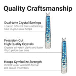 El Regalo Elegant Oval Crystal Hoop Earrings for Girls & Women- Silver Plated Sparkle Bling CZ Inside Out Earrings (Gradient Blue)