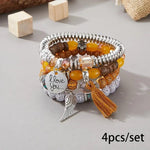 El Regalo 4Pcs/Set Vintage Bohemia Style Wing Beads Tassel Unisex Bracelet - Stackable Multi-layer Modern Charm Bracelets with Wings and I Love You Charms Bracelets (Musturd Yellow)