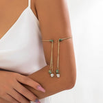 El Regalo Handcrafted Gold Plated Arm Cuff Jewelry for Women/Girls - Stone Pendant Armband Tassel Arm Bands (Green Stones)