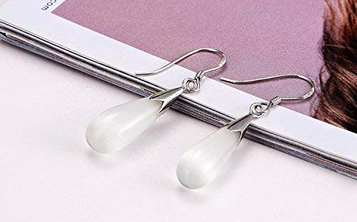 El Regalo Opal Cat's Eye Drop Earrings for Girls & Women - Valentines Day Gift for Girlfriend & Wife (White)