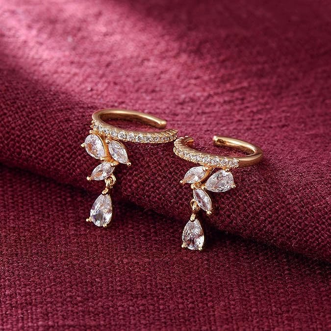 El Regalo Fancy CZ Ear Cuffs for Girls/Women- Non Pierced Ear Cartilage Clip On Wrap Hoop Earrings- Cubic Zirconia Cartilage Ear Clip On Ear Wraps