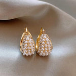 El Regalo Gorgeous U-Shaped Basket Pearls Crystal Earrings- Elegant 14K Gold Plated CZ & Pearls Hoop Party Earrings for Women