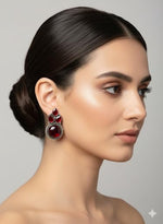 El Regalo Silver Look-Alike Oxidized Earrings for Women - Handcrafted Elegant Leaf Design Brass Earrings with Monalisa Stones - Traditional Earrings for Ethnic & Casual Wear (Red)