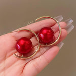 El Regalo Western Pearl Earrings- Delicate Glossy C Shaped Pearl Hoop Earring- Elegant Vintage Style Earrings for Girls & Women (Red Pearl)