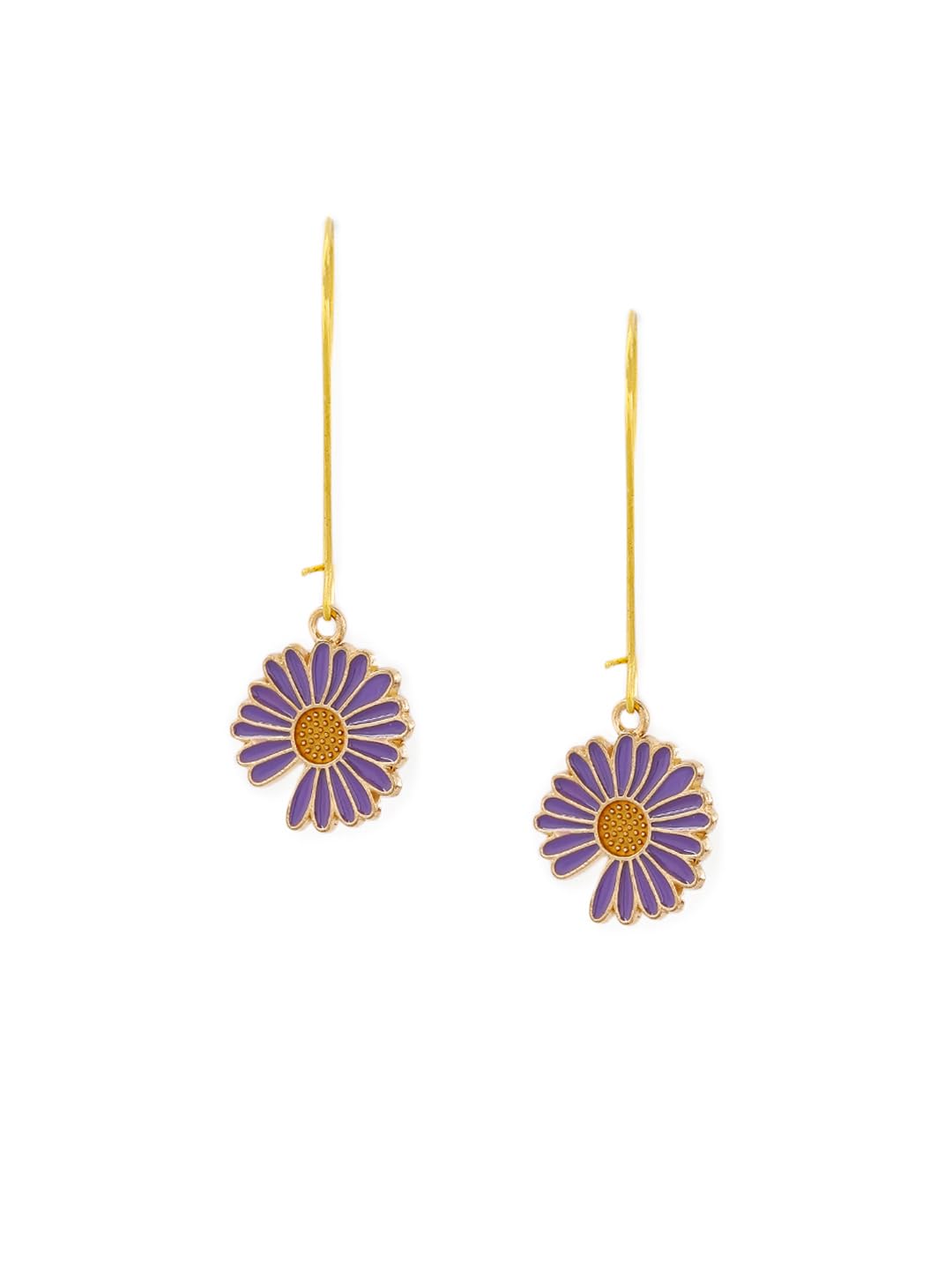El Regalo Beautiful Enamel Flowers Long Hook Earrings for Women/Girls - Delicate Cute Flowers Charms Hook Earrings (Lavender Flower)