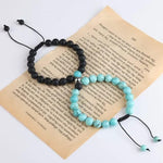 El Regalo 2PCs Magnetic Natural Stones Unisex Bracelets for Couples, Best Friend, Boyfriend & Girlfriend, Long Distance Connecting Bracelets Set- Valentines Day Gift (Turquoise & Black)