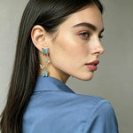El Regalo Cute 3D Crystal Butterfly Tassel Earrings for Women & Girls | 18K Gold Plated Long Hanging Drop Linear Earrings | Elegant Korean Aesthetic Western Party Jewelry (Blue)