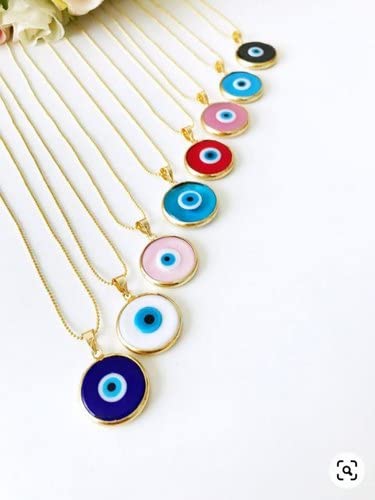 El Regalo Big Evil Eye Handmade Glass Lamp work Unisex Pendant Necklace for Men, Women, Girls & Boys | Evil Eye Pendant Necklace (White Golden)