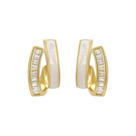El Regalo Double Row C-Hoop Earrings for Women & Girls | Hypoallergenic Geometric Studs | Cubic Zirconia & Enamel/Shell Inlay | Elegant Daily, Office & Party Earrings Jewellery (White)