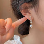 El Regalo Fancy Pearl Earrings- Pearl Zircon Inlaid Dangle Earrings for Girls & Women- Pearl Tassel Long Earrings (Zircon Pearl Studs)