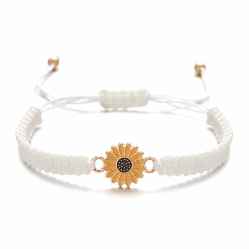 El Regalo 2 PCs Sunflower Daisy Bracelet - Adjustable Sunflower Bracelets for Best Friends/Besties - Sunflower Pinky Promise Bracelets for Kids Girls/Teens/Women (Black & White Sunflower Bracelet)