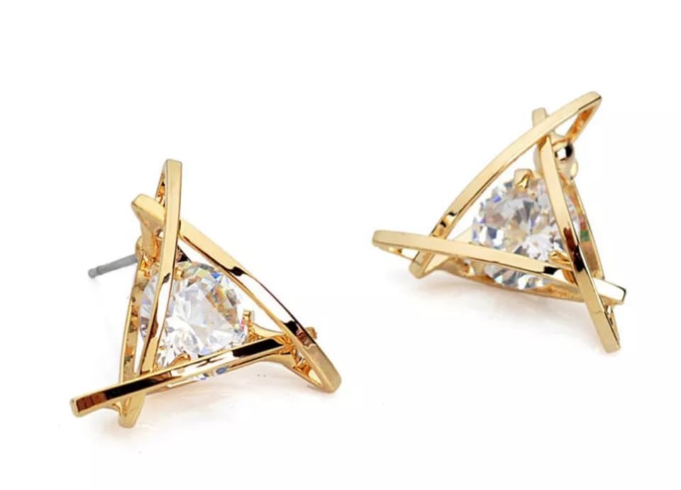 El Regalo Exquisite Triangle Crystal Zircon Earrings- Geometric Hollow Triangle Zircon Stud earrings for Women/Girls (Gold)