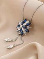 El Regalo Long Sweater Cubic Zirconia Crystal Snowflake Pendant Necklace For Women & Girls