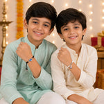 El Regalo 2PCs Kids Rakhi Combo Set for Brother- Space Theme (Planet & Rocket) Charms Bracelets with Roli Chawal, Rakhi Message Card in Rakshabandhan Box