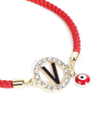 El Regalo Name Initials Evil Eye Bracelet Rakhi for Brother- Name Letter CZ Rakhi with Roli Chawal, Message Card in Rakshabandhan Box for Bhai (Red- V)