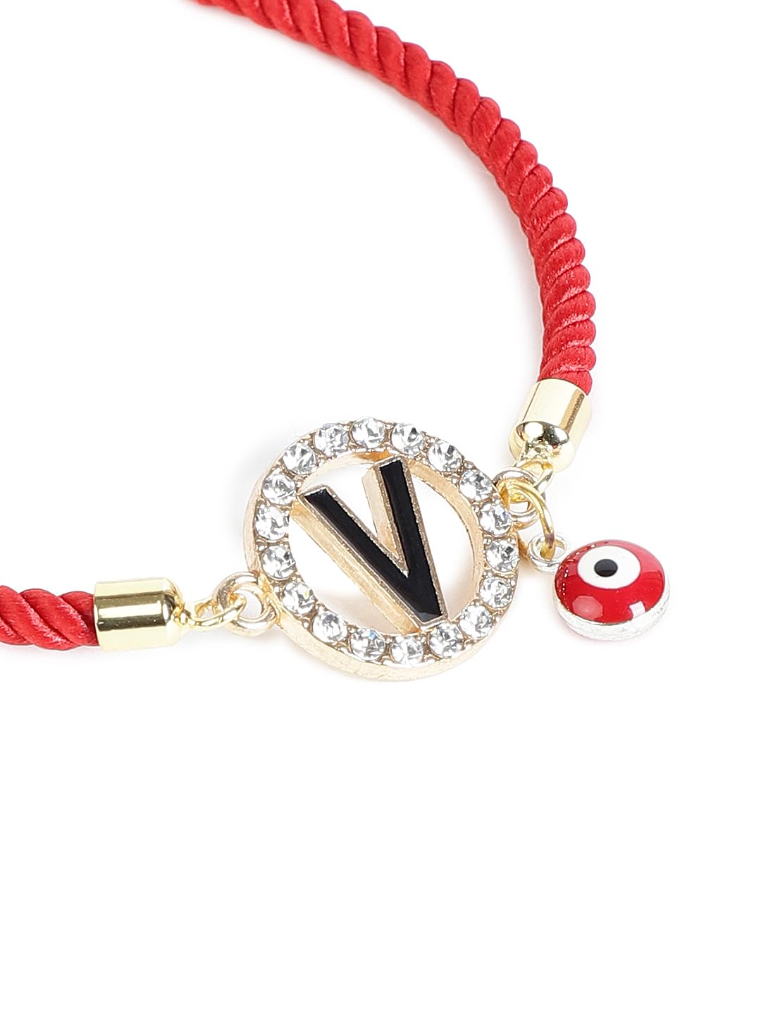 El Regalo Name Initials Evil Eye Bracelet Rakhi for Brother- Name Letter CZ Rakhi with Roli Chawal, Message Card in Rakshabandhan Box for Bhai (Red- V)