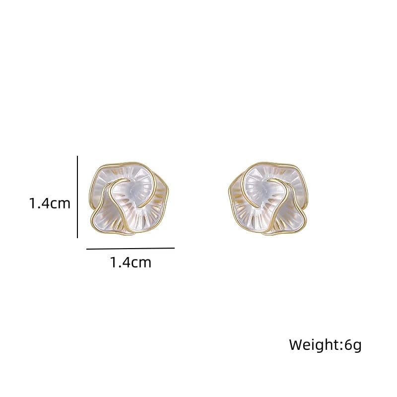El Regalo Enamel Flower Studs Earrings for Women/Girls- Elegant White Camellia Floral Stud Earrings