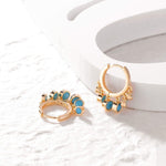 El Regalo Elegant Round Dot Turquoise Dangle Drop Huggie Hoop Earrings - Cute 14k Gold Plated Multi Drop Hoop Earrings for Women & Girls
