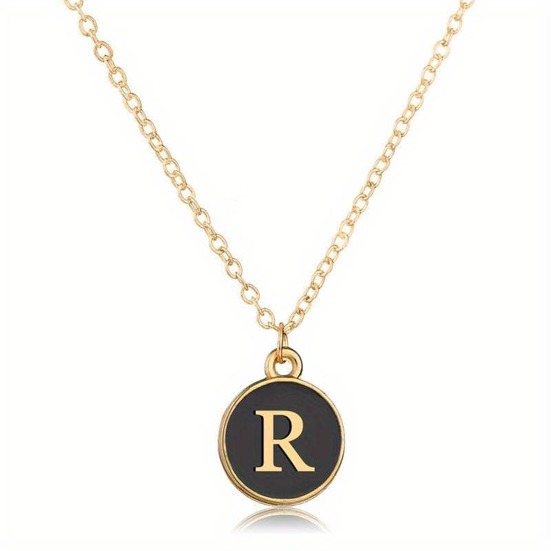 El Regalo Name Initials Personalized Letter Unisex Pendant Necklace- Enameled Name Letter Small Pendant with Stainless Steel Chain (R Letter)