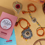 El Regalo Designer Bhaiya- Bhabhi Rakhi Luma/Lumba Set- Kundan, Pearls Rakhi with Roli Chawal in Gift Box- Luma Convertible into Necklace (Option-10)