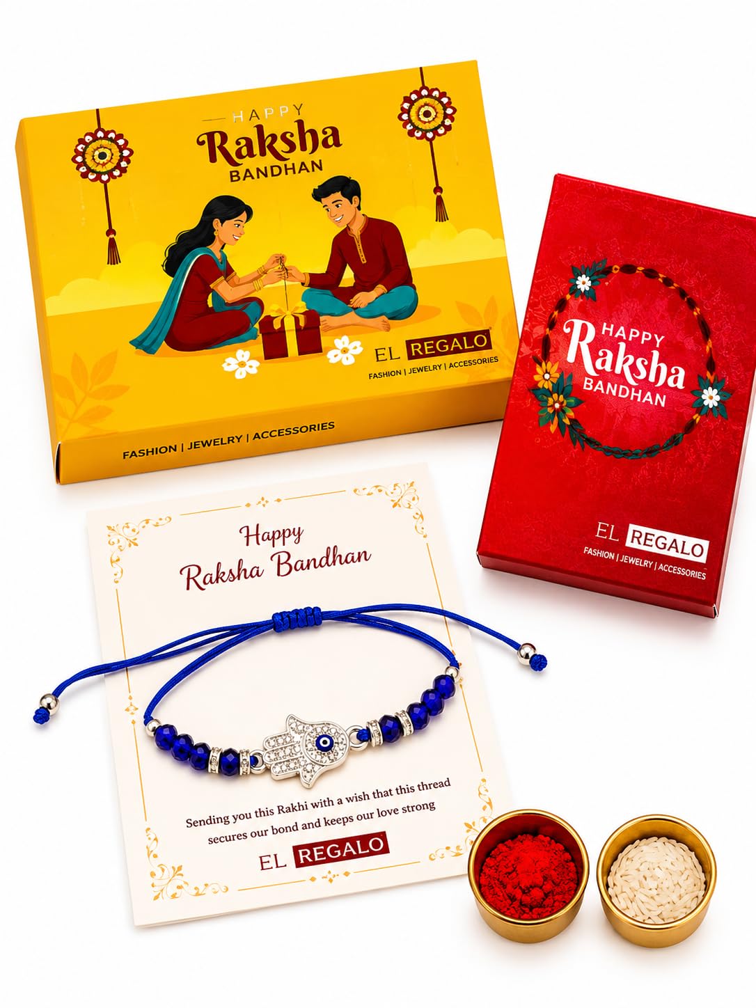 El Regalo Fancy Hamsa Hand Evil Eye Protection Bracelet Rakhi for Brother