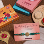 El Regalo 1PC Chakra Rakhi for Brother- Designer Chakra Reiki Healing Symbols Hand Braided Rakhi with shagun, Rakhi Card in Gift Box for Bhaiya/Bhabhi/Niece/Nephew (Heart Chakra)
