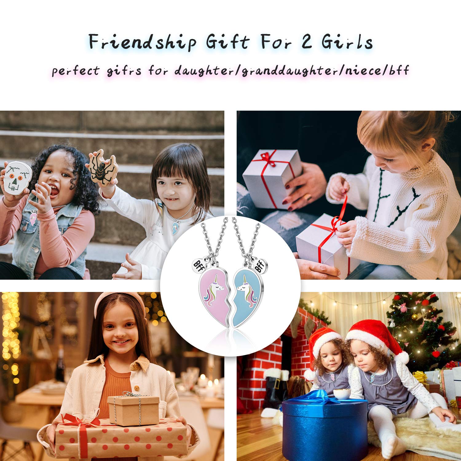 El Regalo BFF Heart Necklace BFF Unicorn Jewelry Gift for Friends