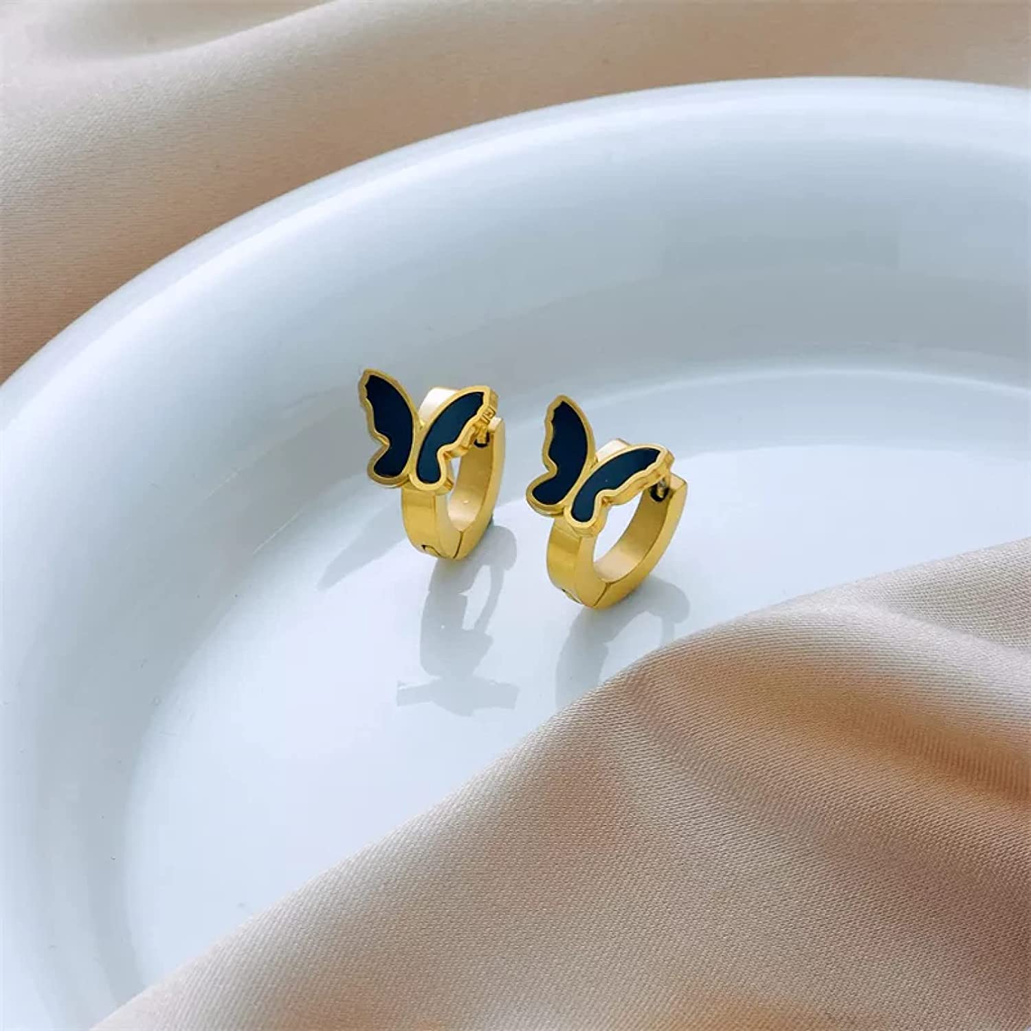 El Regalo Butterfly Earrings for Women/Girls- Stainless Steel Ati Tarnish- NO RUST Butterfly Hoop Earrings (Black Butterfly)